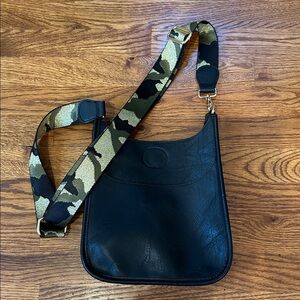 Ahdorned Black Faux Leather MINI Crossbody w/Green/Gold Camo Adjustable Strap